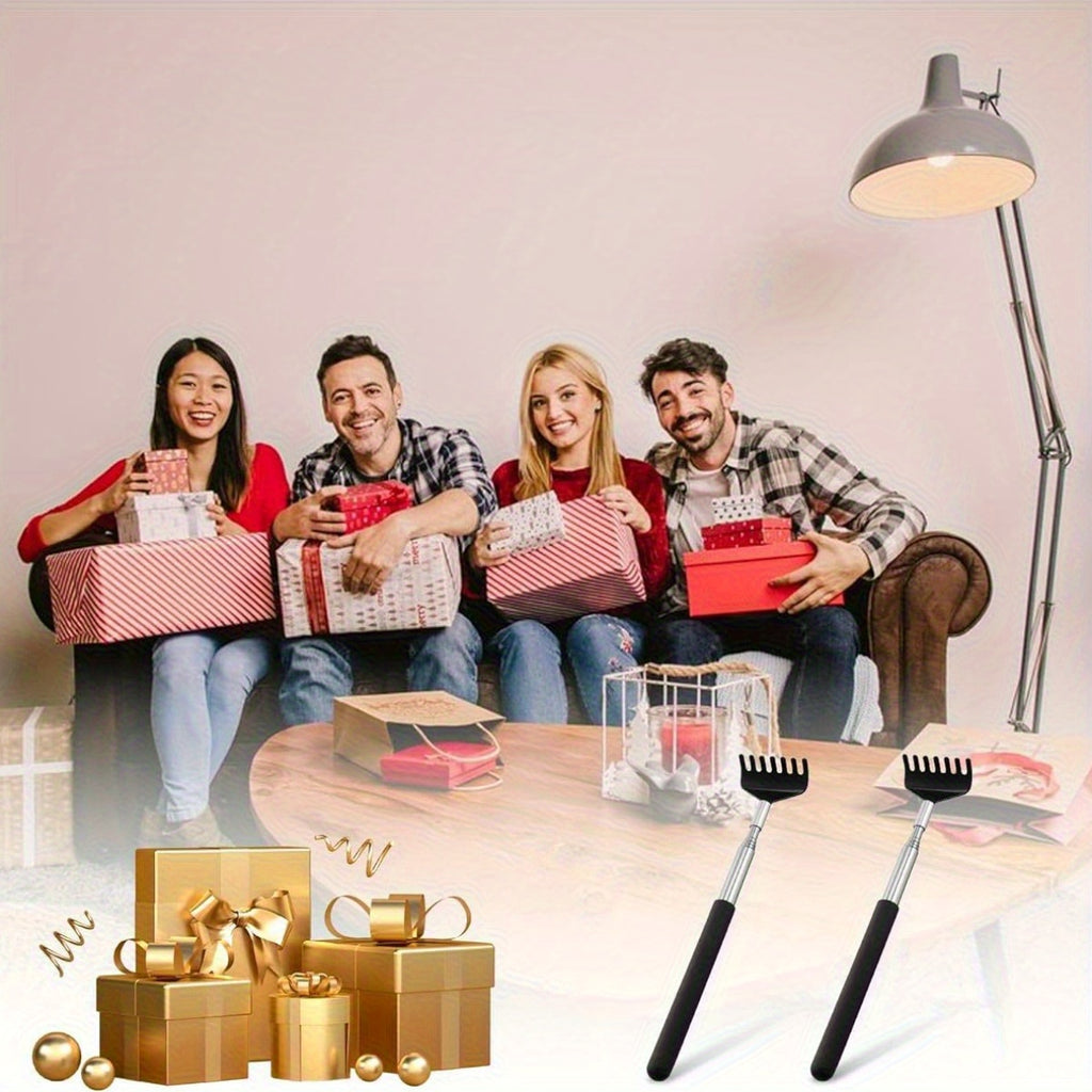 BOHUIZ 2 Pack Extendable Back Scratcher, Portable Metal Back Scratcher with Rubber Handles Back Scratchers Black Extendable Back Massager Tool Novelty Idea Gifts for Adults Men Women