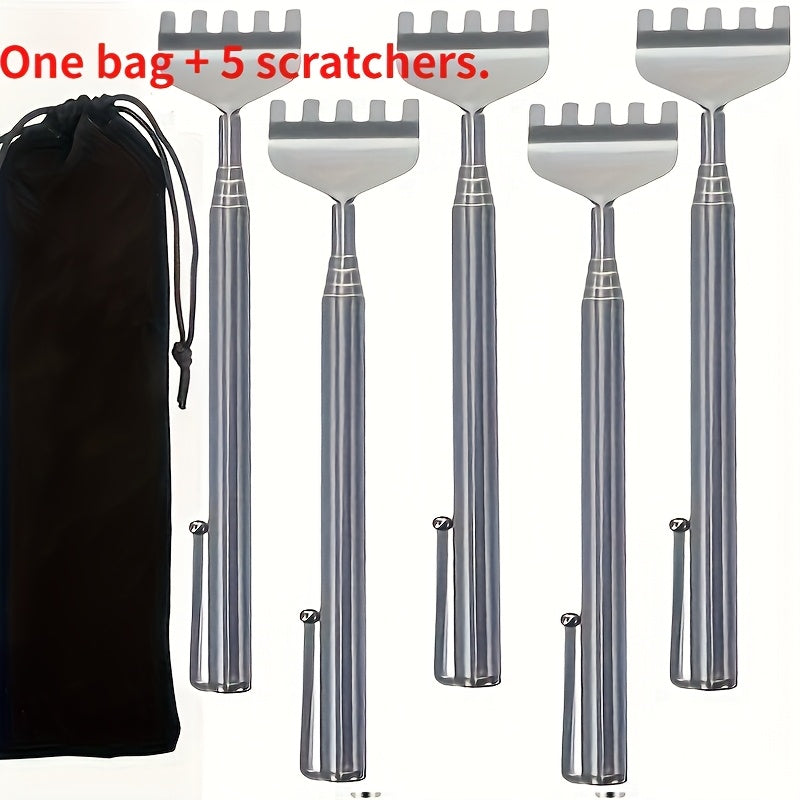 Set of 6 Stainless Steel Back Scratchers with Extendable Features - Sturdy, Adjustable Manual Massagers Designed for Easy Access - Perfect for Elderly Assistance And Personal Use.