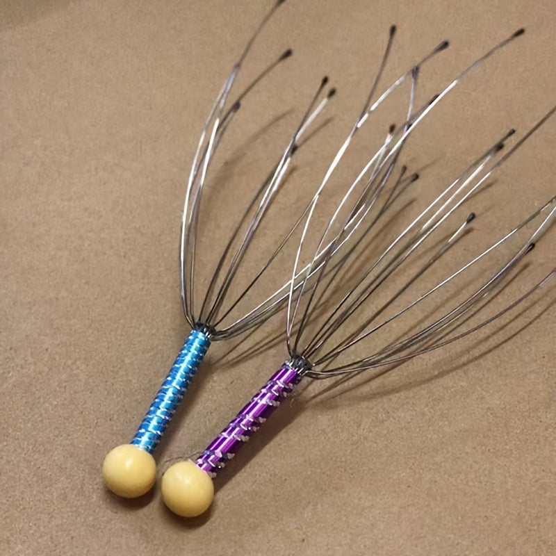 1pc Handheld Scalp Massager + 1pc OPP Bag - Metal Hair Stimulation Tool for Deep Relaxation, Stress & Improved Circulation, Ergonomic Design for Neck, Shoulder, and Hand Massages, Neck And Shoulder Massager, Ergonomic Massager, Metallic Finish