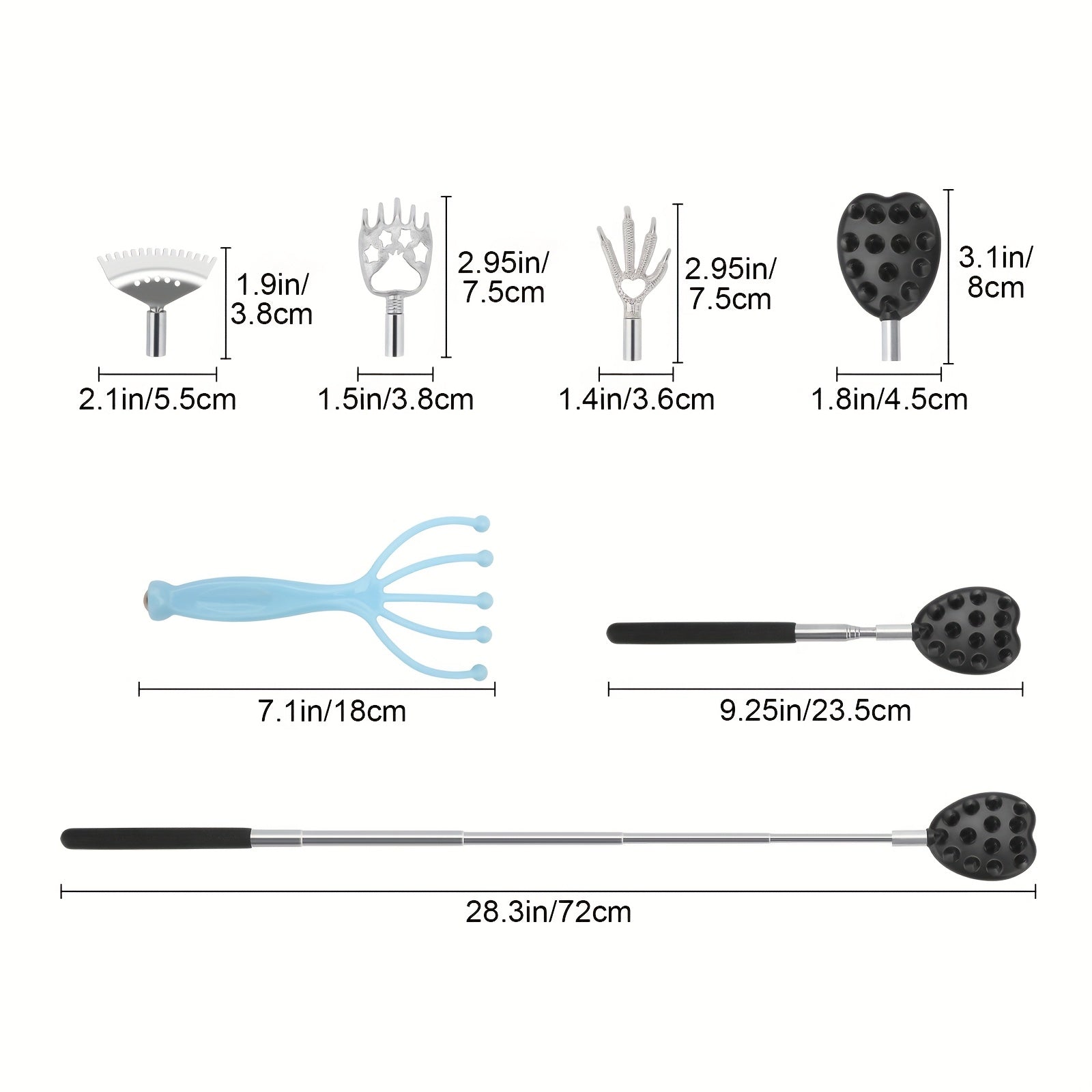 Back Scratcher Extendable Set, Handheld Head Massage, Adjustable & Retractable Design, Novelty Idea Gifts for Men & Women