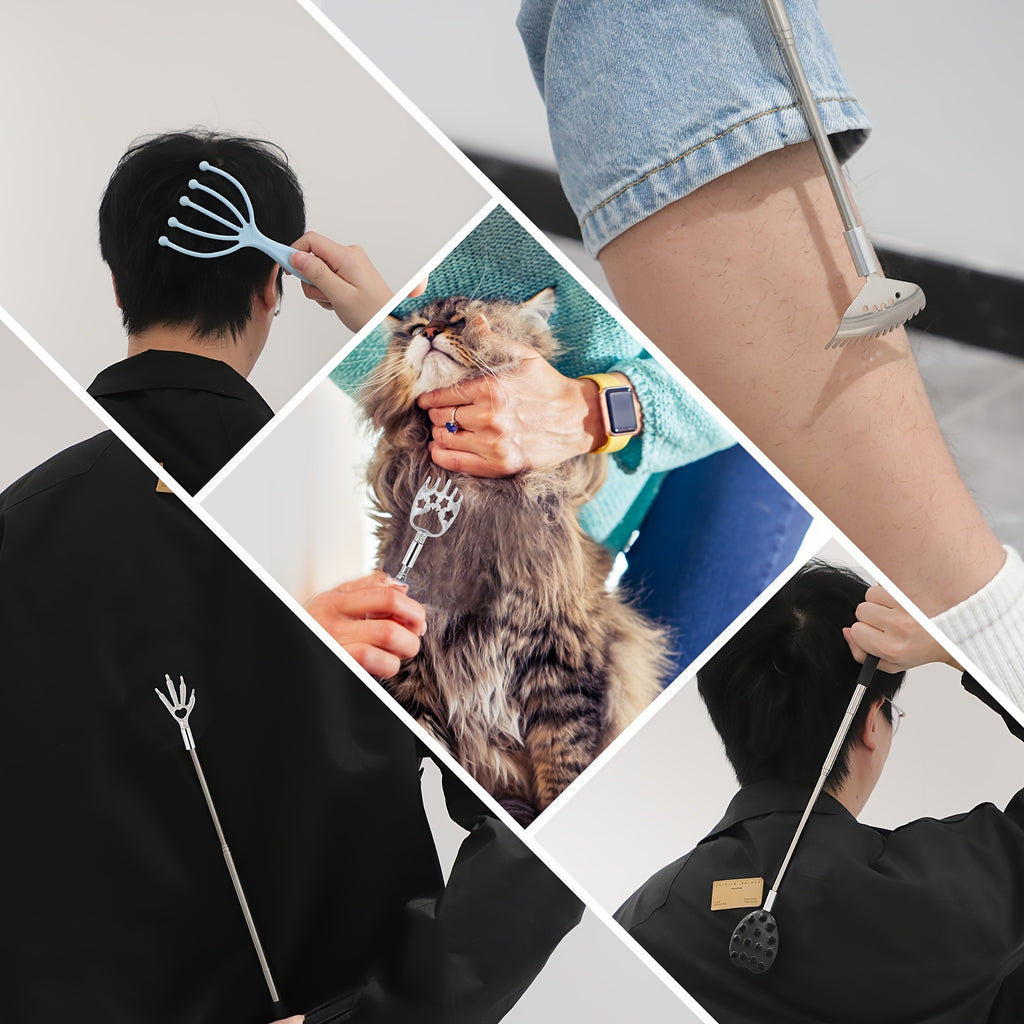 Back Scratcher Extendable Set, Handheld Head Massage, Adjustable & Retractable Design, Novelty Idea Gifts for Men & Women
