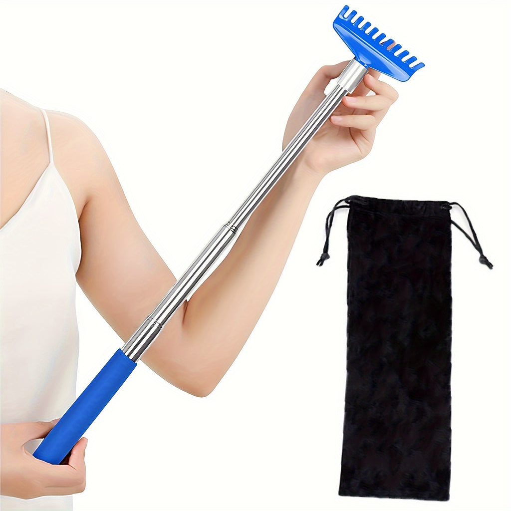 Extra-Long Stainless Steel Back Scratcher - Portable Telescoping Massage Tool for Men & Women, Ideal Stocking Stuffer with Gift Bag