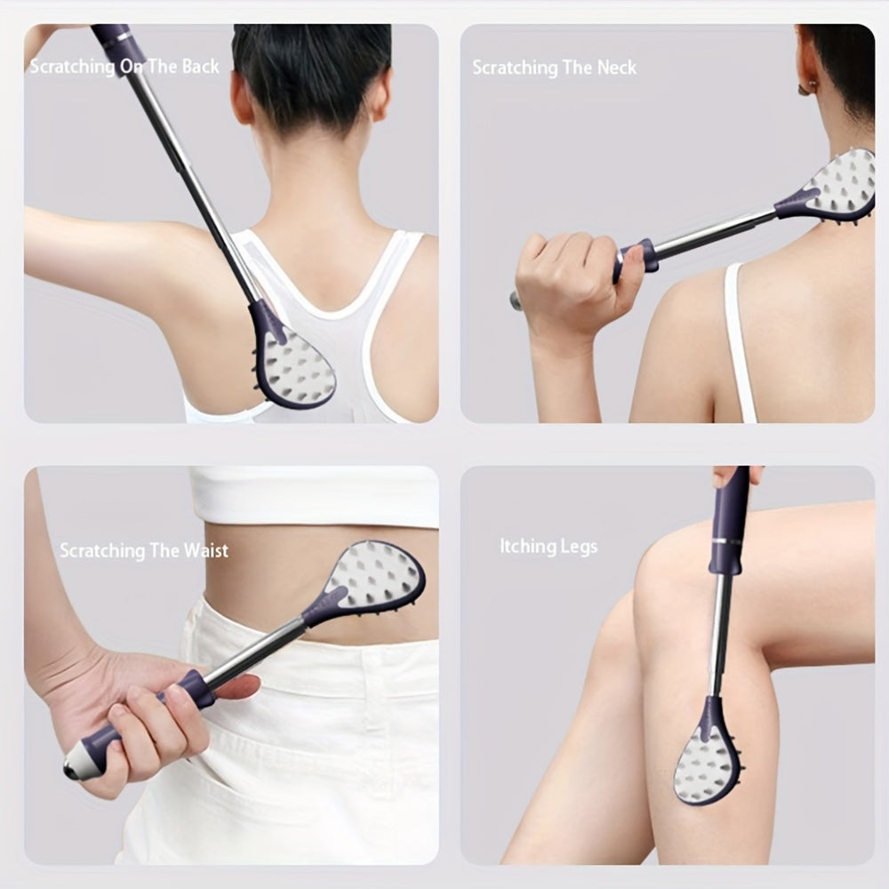 1pc Extendable Scratcher with Magnetic Acupressure Roller, Non-Slip Rubber Handle, Portable Itch Tool for Men, Women, Kids - Black/Purple