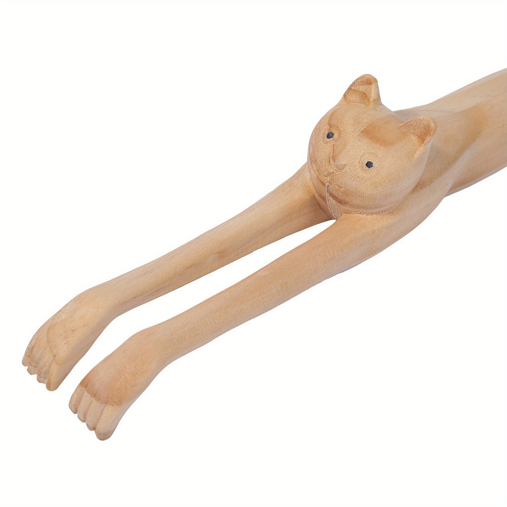 Handcrafted Wooden Cat Back Scratcher - 3D Cat-Shaped Anti-Itch Massager, Plastic-Free Natural Wood Back & Shoulder Massager for Home Office Use, Stress & Muscle Tension, Back Massager, Playful Design, Smooth Finish