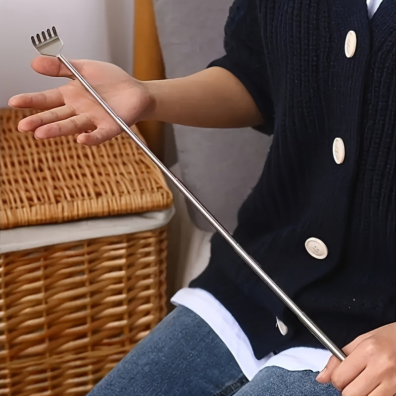 1pc Retractable Back Scratcher for Adults - 19.69inch Stainless Steel Body Massager with Non-Scratch Grip, Ergonomic Design & Durable Light Beige Care Tool for All-Day, Back Massager for Back, Skinsafe Design, Comfortable Grip Handle
