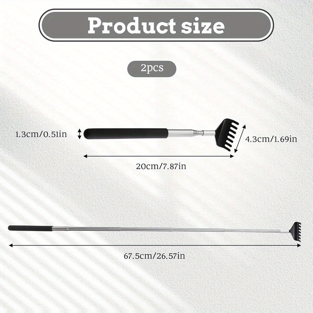 BOHUIZ 2 Pack Extendable Back Scratcher, Portable Metal Back Scratcher with Rubber Handles Back Scratchers Black Extendable Back Massager Tool Novelty Idea Gifts for Adults Men Women