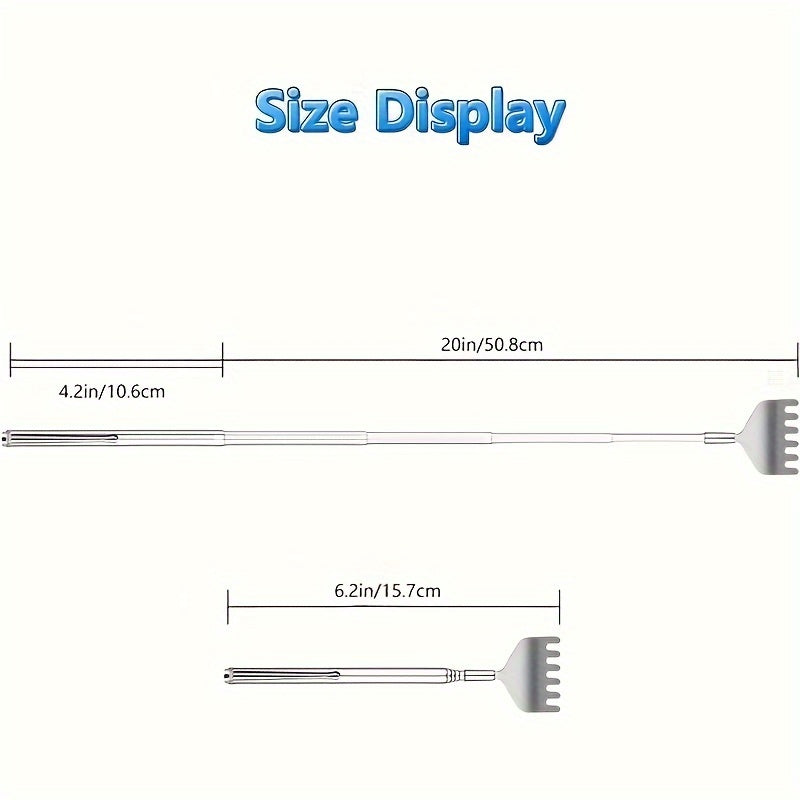 1pc Stainless Steel Telescopic Back Scratcher & Tickle Massager - Portable Ergonomic Design with Adjustable Rod, Durable & Easy-Clean for Back, Leg Tenderness, Muscle Relaxation - Ideal for Home, Office, Travel, Office Relaxation Tool, Sleek Metallic