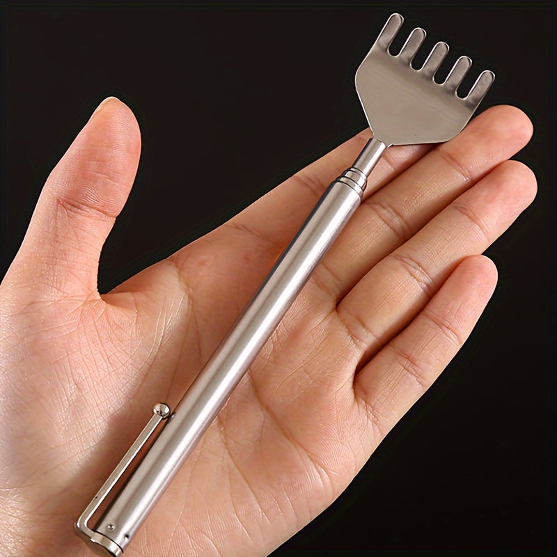 1pc Stainless Steel Telescopic Back Scratcher & Tickle Massager - Portable Ergonomic Design with Adjustable Rod, Durable & Easy-Clean for Back, Leg Tenderness, Muscle Relaxation - Ideal for Home, Office, Travel, Office Relaxation Tool, Sleek Metallic