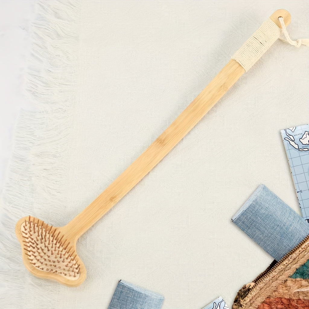 22'' Extra-Long Bamboo Back Scratcher & Massager - 2-in-1 Ergonomic Handle, Gentle Light Beige-Friendly for Adults, Pregnant Women & Elderly - Durable Natural Body Care Tool, Back Massager