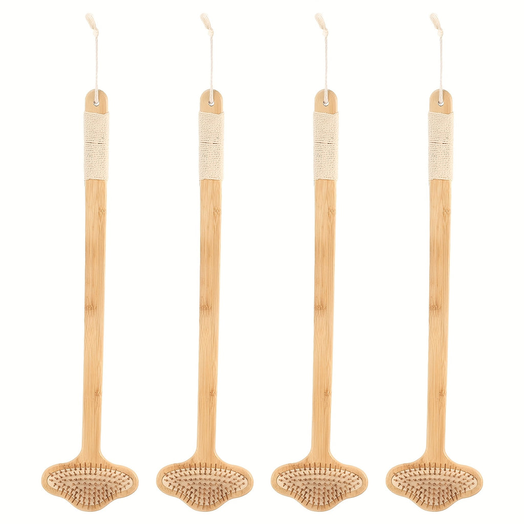 22'' Extra-Long Bamboo Back Scratcher & Massager - 2-in-1 Ergonomic Handle, Gentle Light Beige-Friendly for Adults, Pregnant Women & Elderly - Durable Natural Body Care Tool, Back Massager