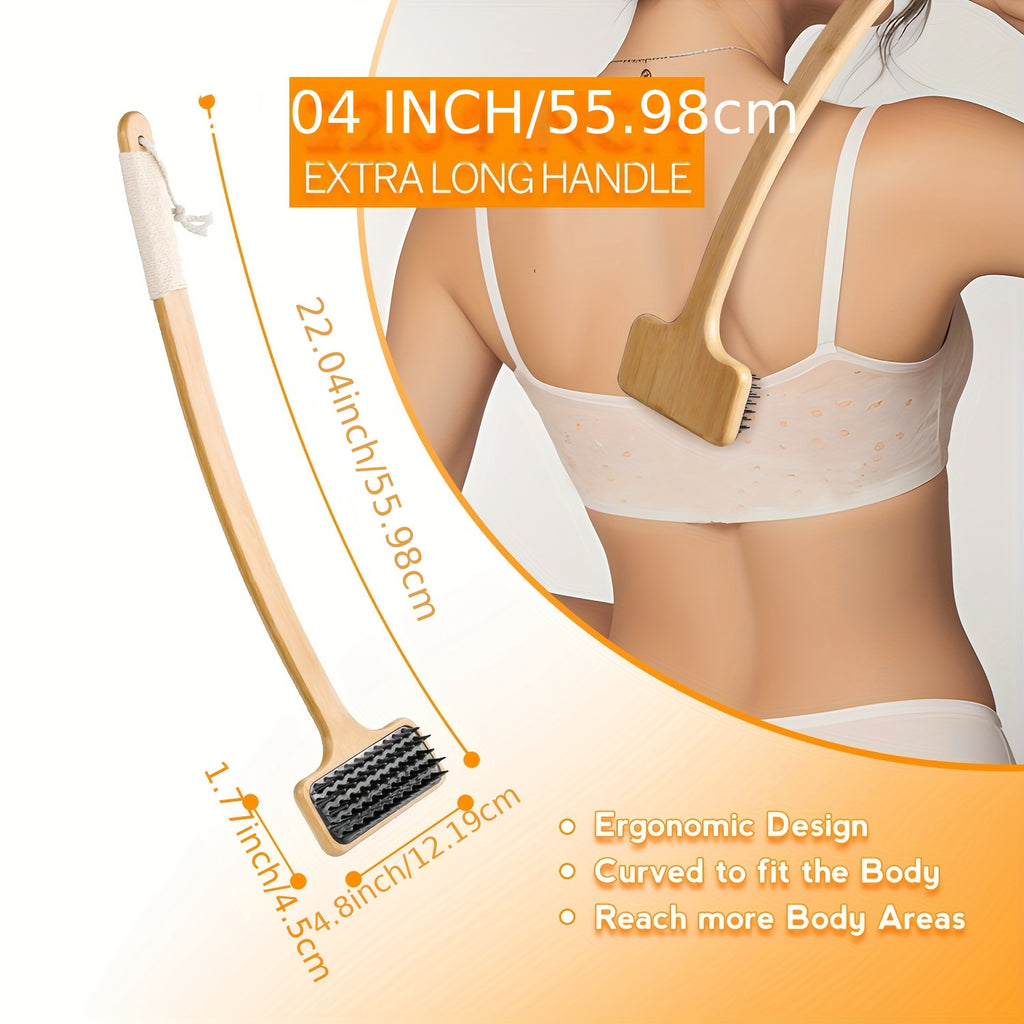 Premium Bamboo Back Scratcher with Wide Head, Oversized Body Scratcher for Daily Use, Long Handle And Micro-needle Soft Brush Head, Comfortable Massage, for Men And Women, Ideal Gift for The Elderly, Pregnant