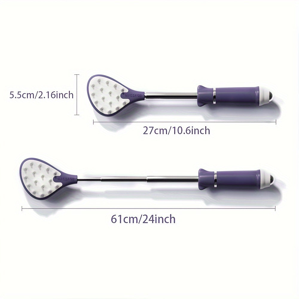 1pc Extendable Scratcher with Magnetic Acupressure Roller, Non-Slip Rubber Handle, Portable Itch Tool for Men, Women, Kids - Black/Purple