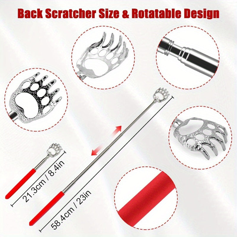 12pcs Extendable Bear Claw Back Scratcher - Portable Massager with Rubber Handles, Red & Black Design, Ideal for Adults, Bulk Stocking Stuffers, Bingo Game Prizes, and Relaxation, Back Scratcher for Adults, Playful Design, Durable Construction