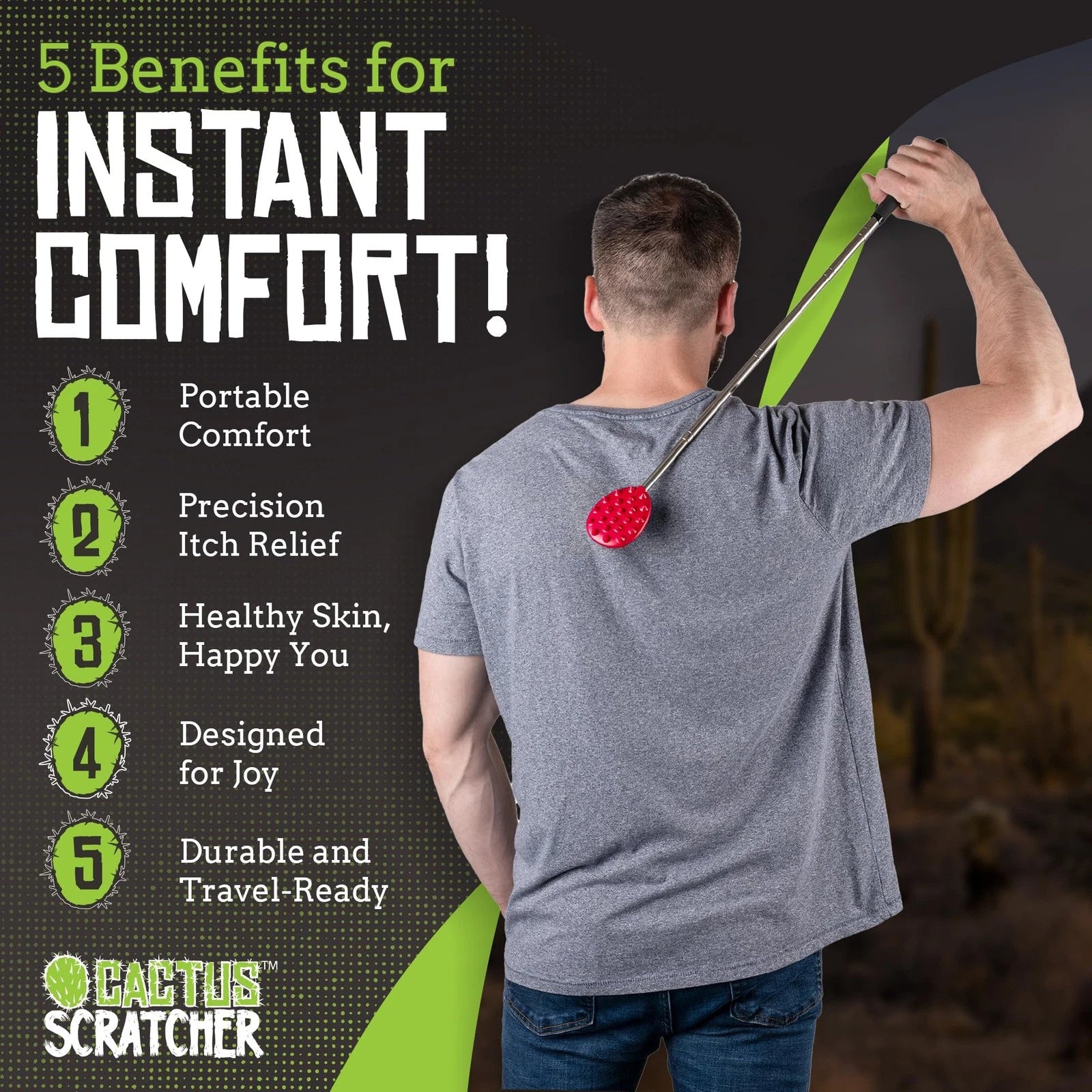 Extendable Back Scratcher 24.5 Inches Double-Sided Itch Relief for Men Women