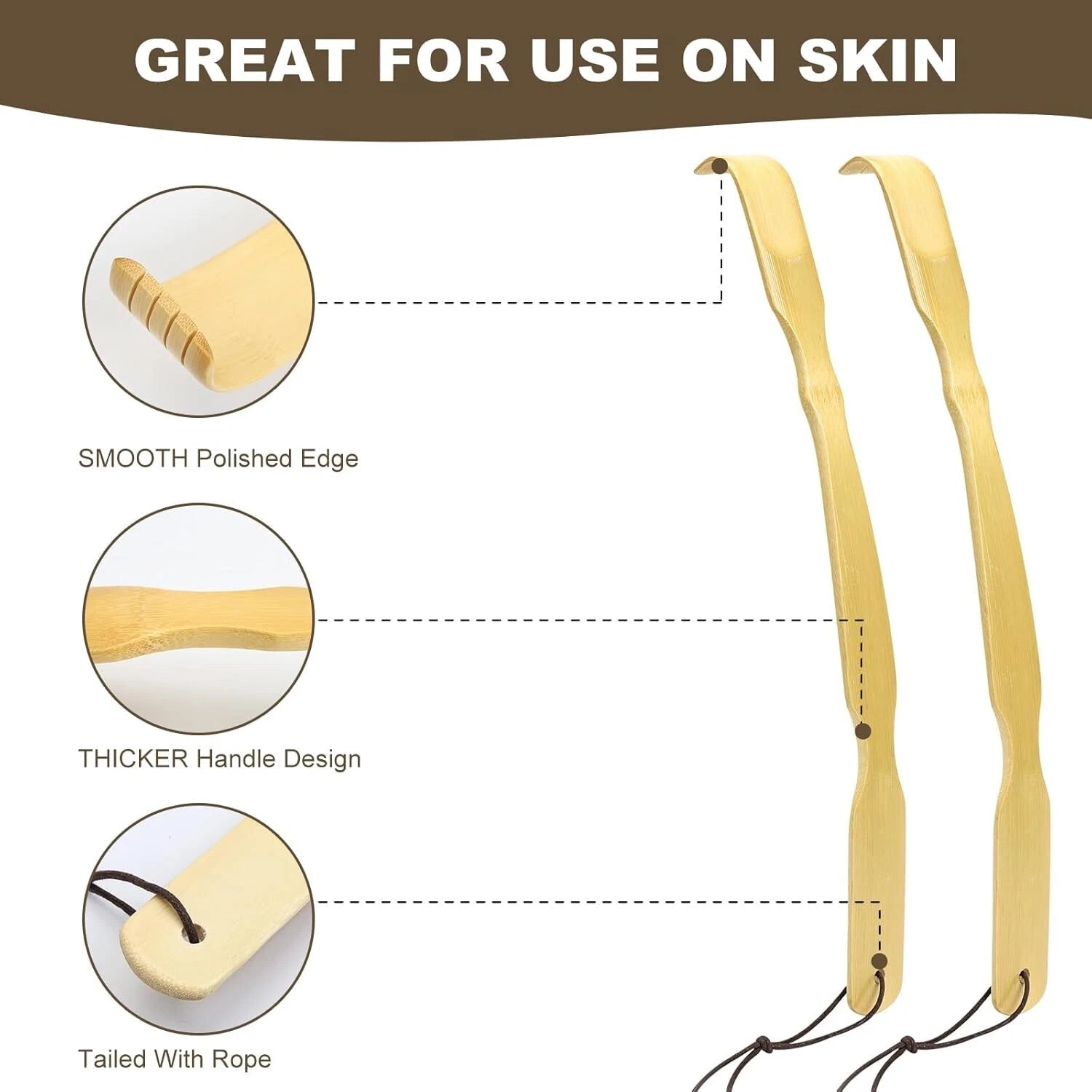 3 Pack Bamboo Back Scratchers with Long Curved Handle - Ideal for Relaxation