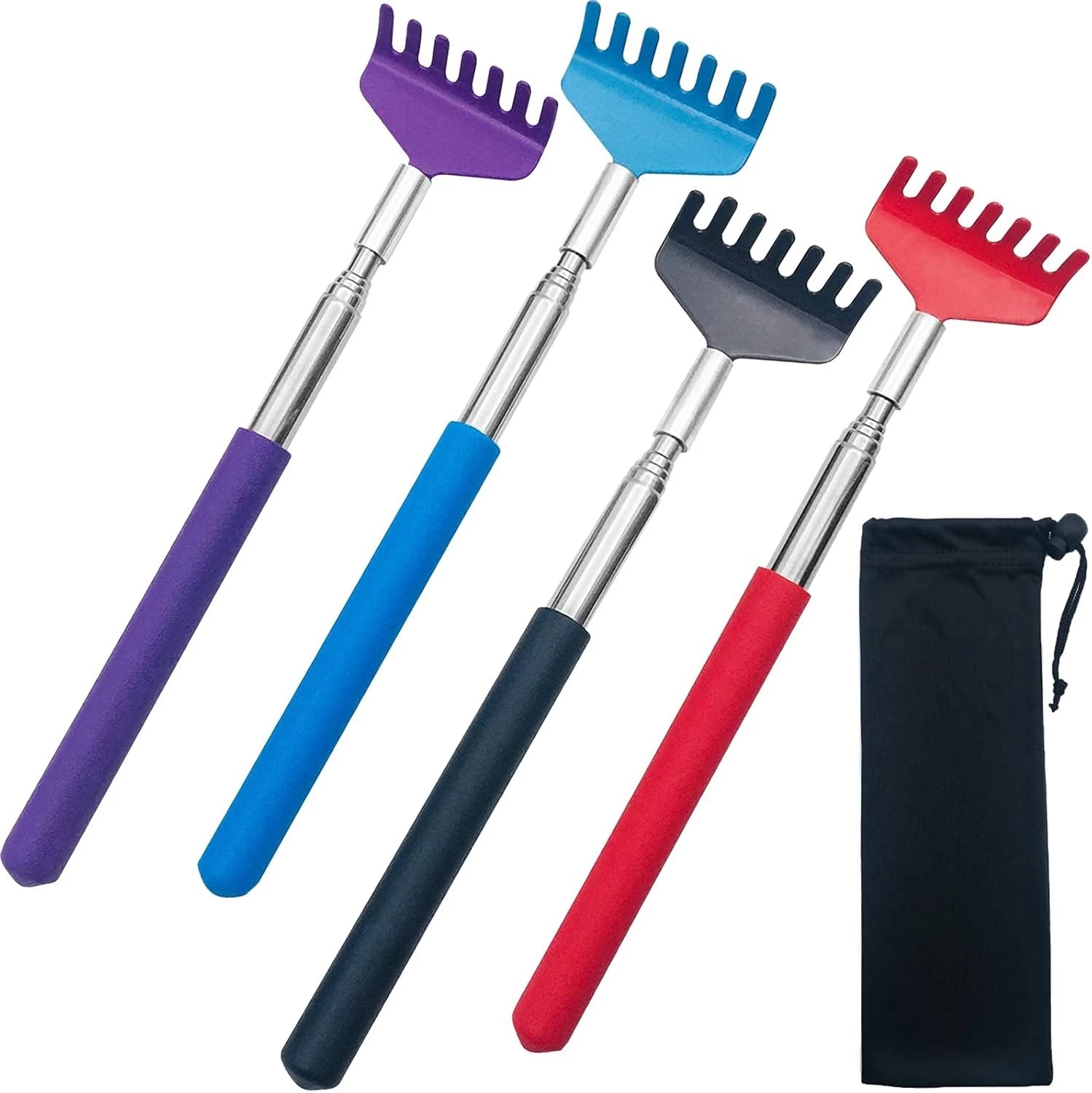 4Pcs Portable Extendable Back Scratcher,Telescoping Red Blue Purple Black