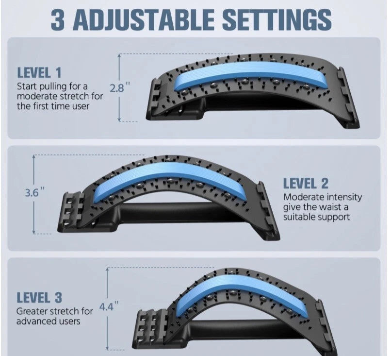 Multi - level back stretching device, three adujustable levels