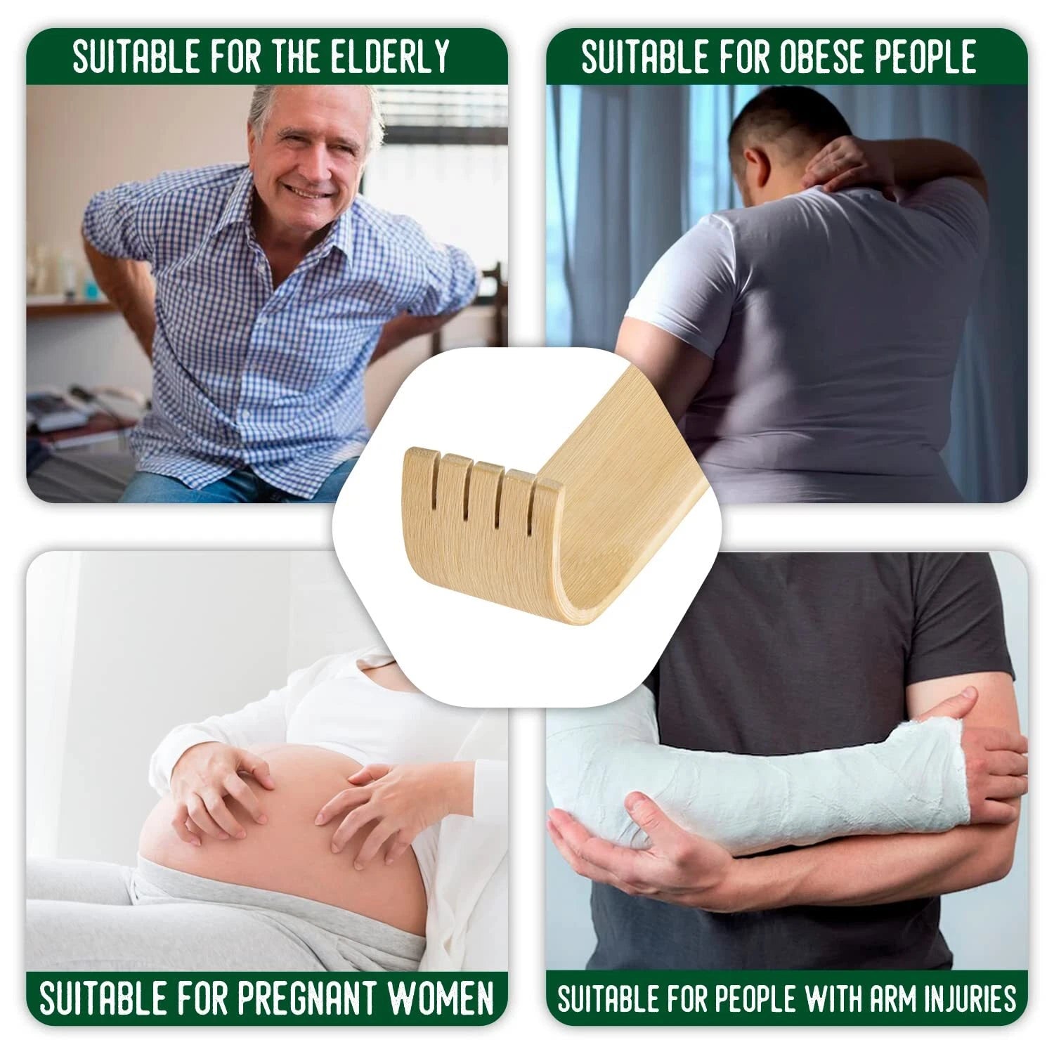 4x Rascador de espalda de madera de bambú, masajeador para aliviar la picazón