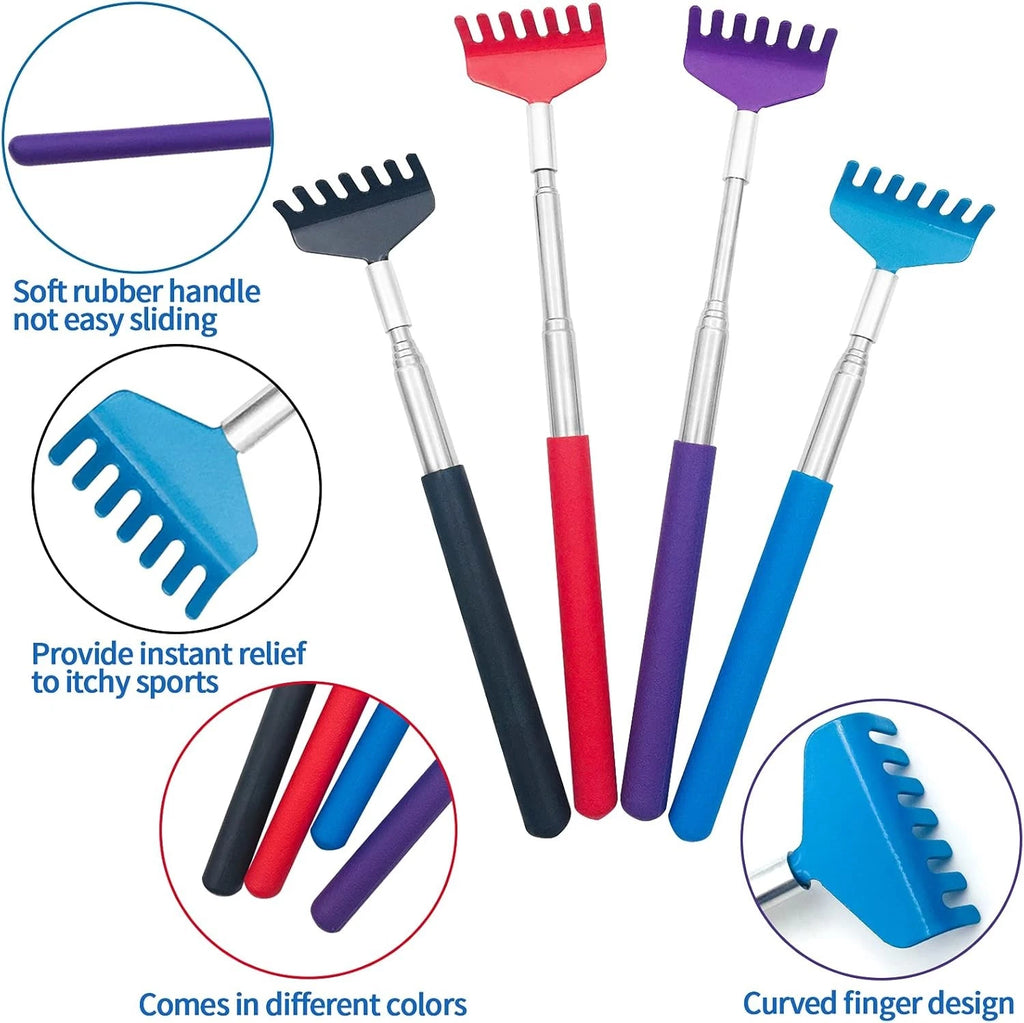 4Pcs Portable Extendable Back Scratcher,Telescoping Red Blue Purple Black