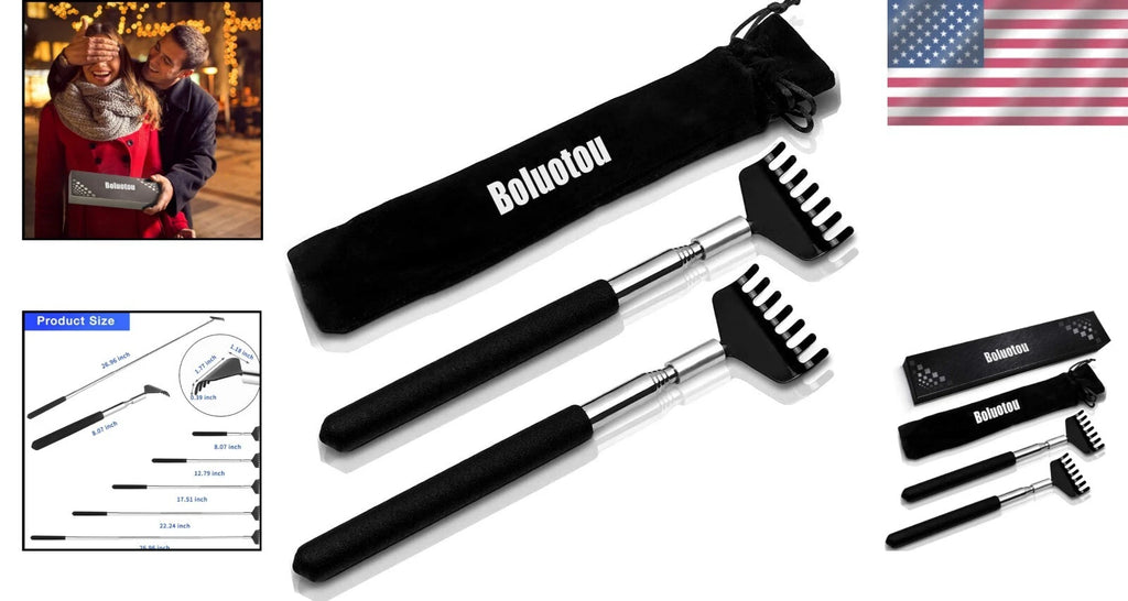 Luxury 2 Pack Extendable Back Scratchers with Soft Rubber Handle - Ideal Gift