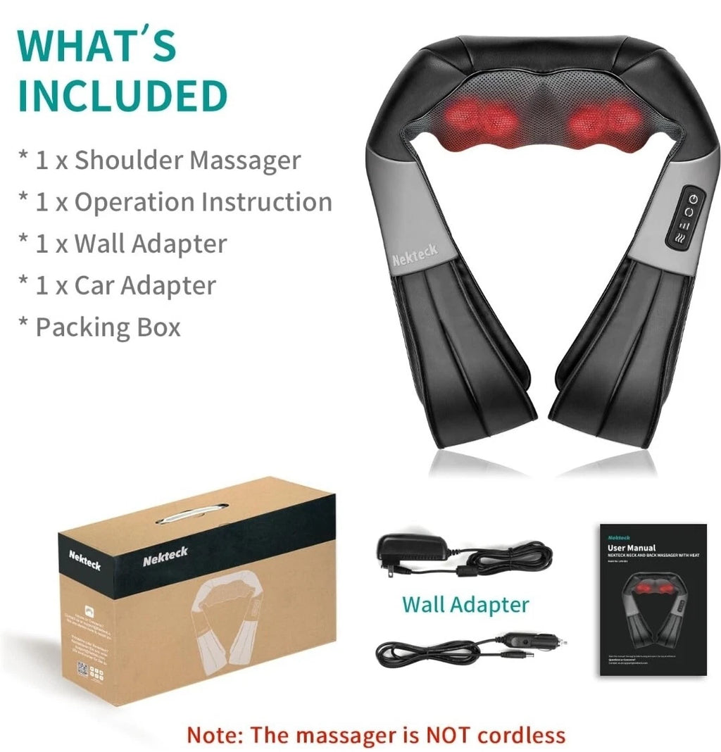 Nekteck Shiatsu Neck and Back Massager with Soothing Heat, Electric Deep Tissue