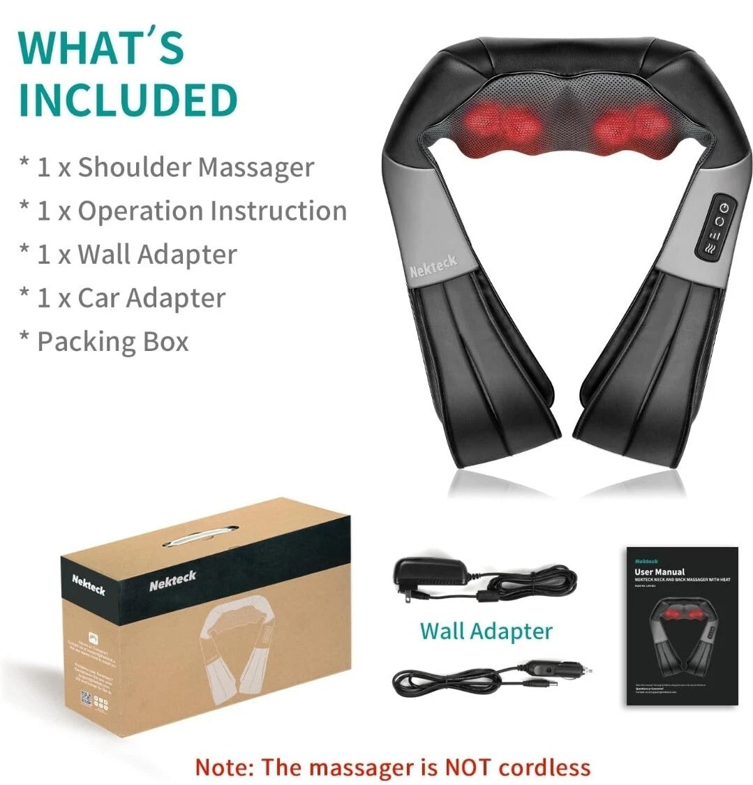 Nekteck Shiatsu Neck and Back Massager with Soothing Heat, Electric Deep Tissue