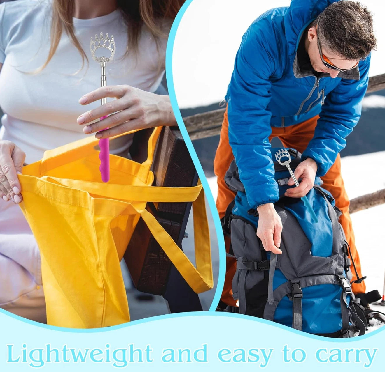 4x Back Scratcher Metal Extendable Claw Portable Bear Rake Telescopic Handle