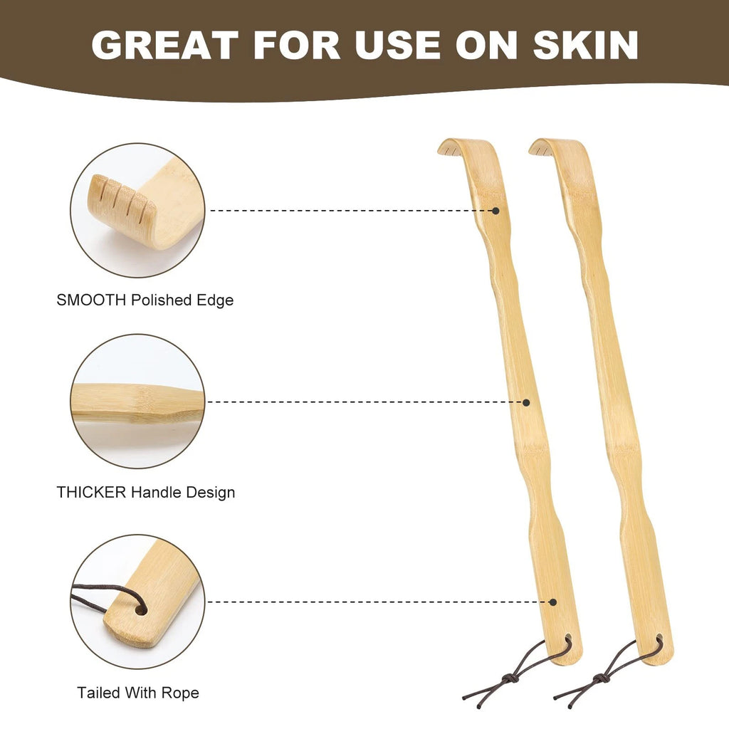 Bamboo Wood Back Scratcher with Long Handle for Back Scratching Itches, 3 Pack