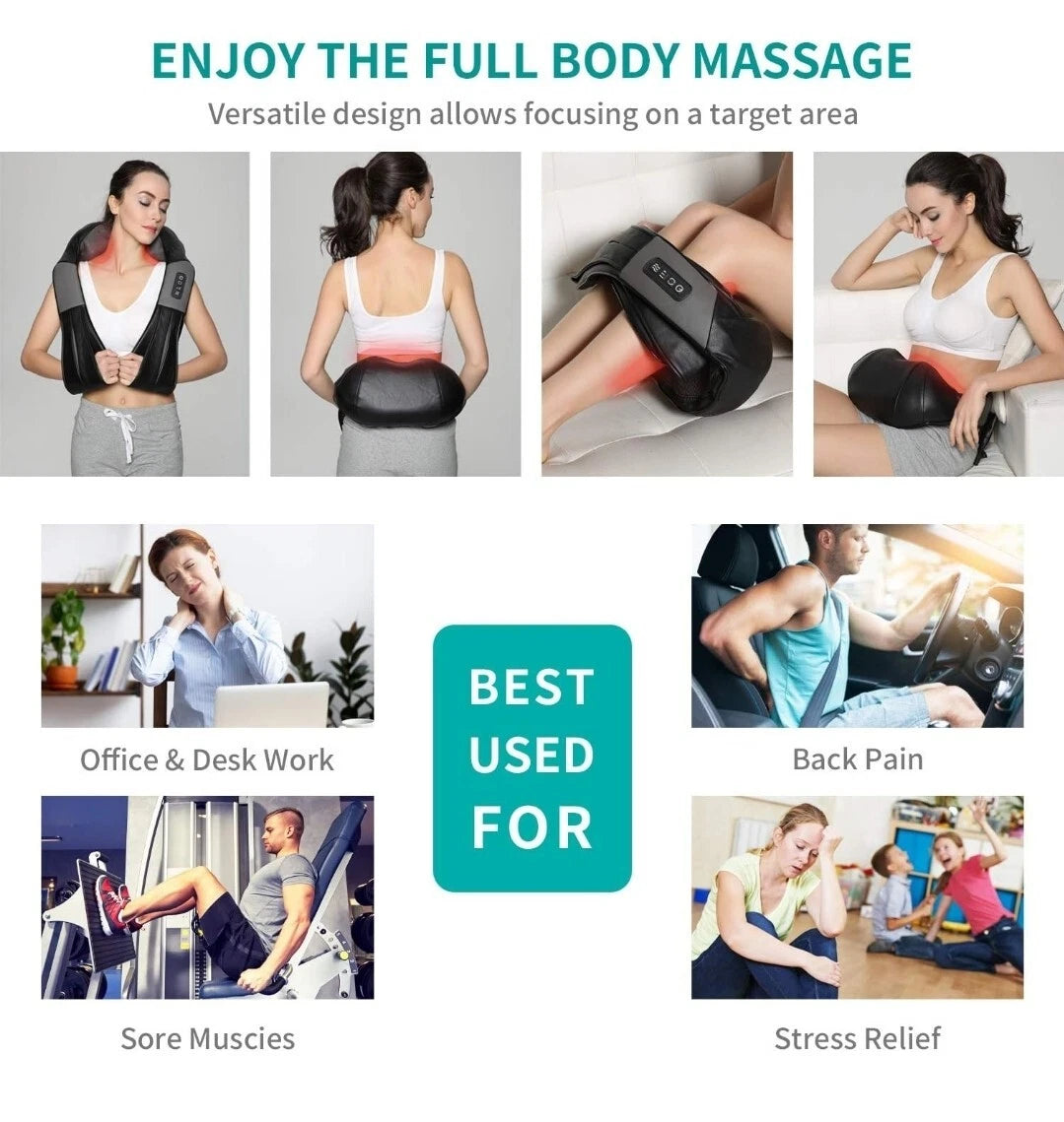 Nekteck Shiatsu Neck and Back Massager with Soothing Heat, Electric Deep Tissue