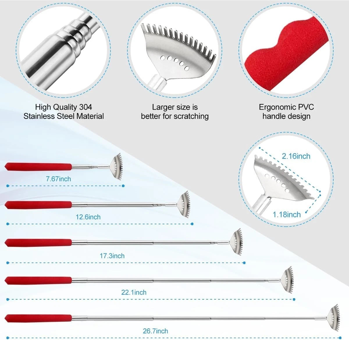 3-Pack Telescoping Back Scratchers with Ergonomic Handles - Stress Relief Tool