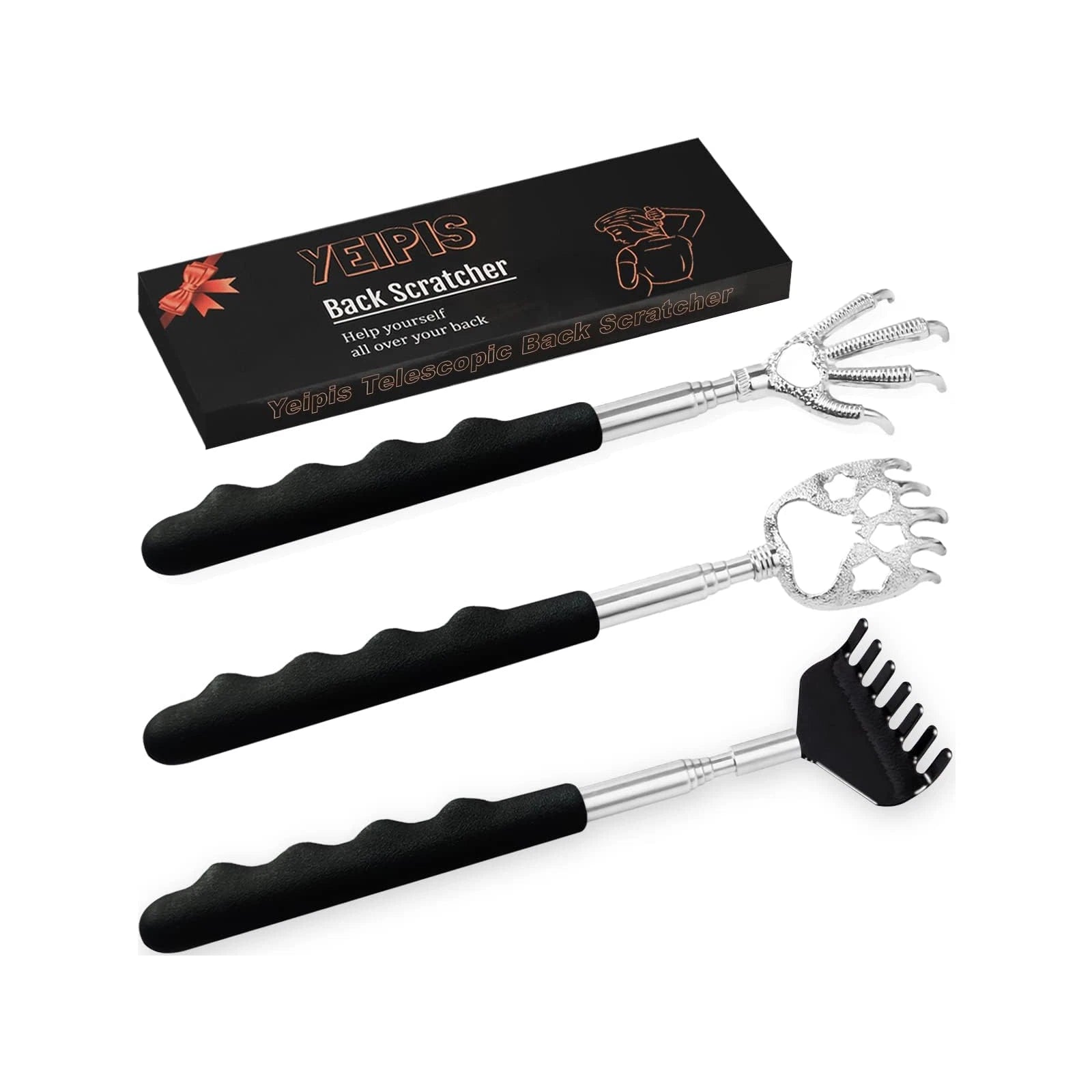 3 Pack Back Portable Metal Pack Scratcher Telescoping Scratchers with Extendabl