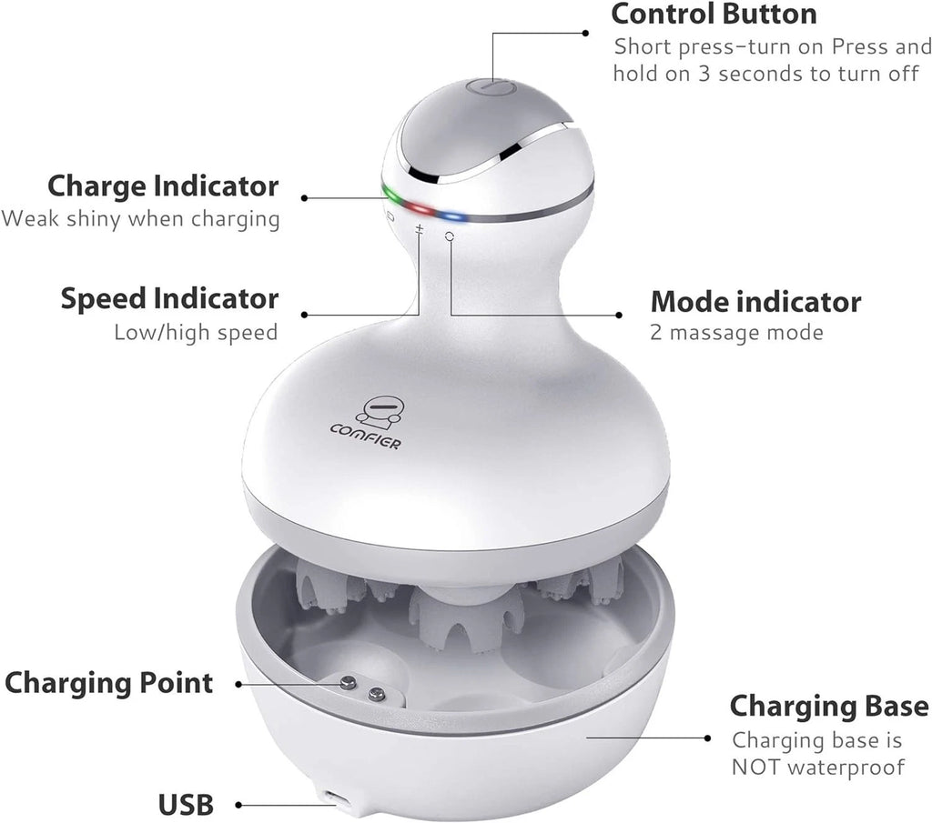 COMFIER Electric Cordless Hair Scalp Massager with Kneading 84 Massage White