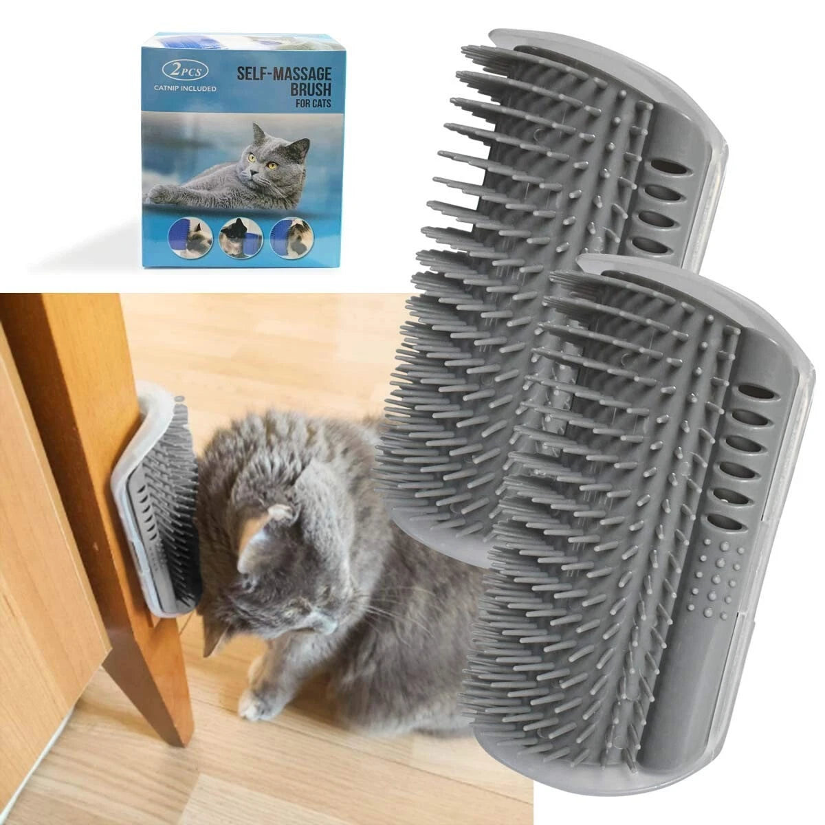 3pc Cat hair Self Groomer Brush Wall Corner Soft Silicone Scratcher Pet tool