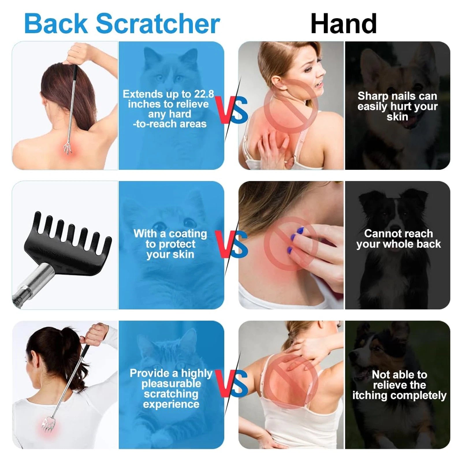 3 Pack Back Portable Metal Pack Scratcher Telescoping Scratchers with Extendabl