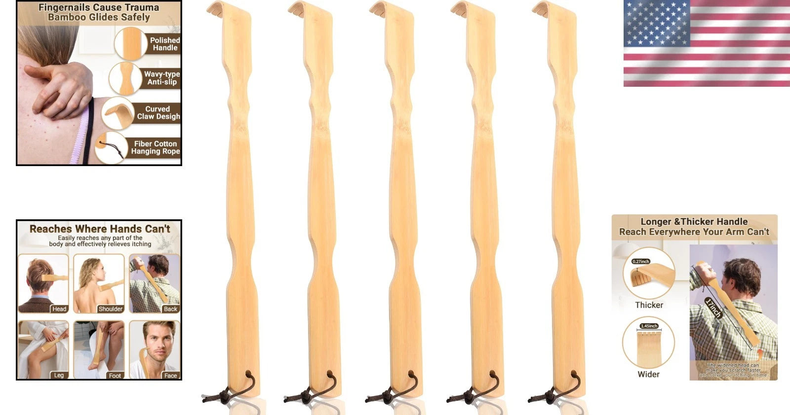 Luxury Handmade Bamboo Back Massager - 17" Relaxation Tool for Men and Women