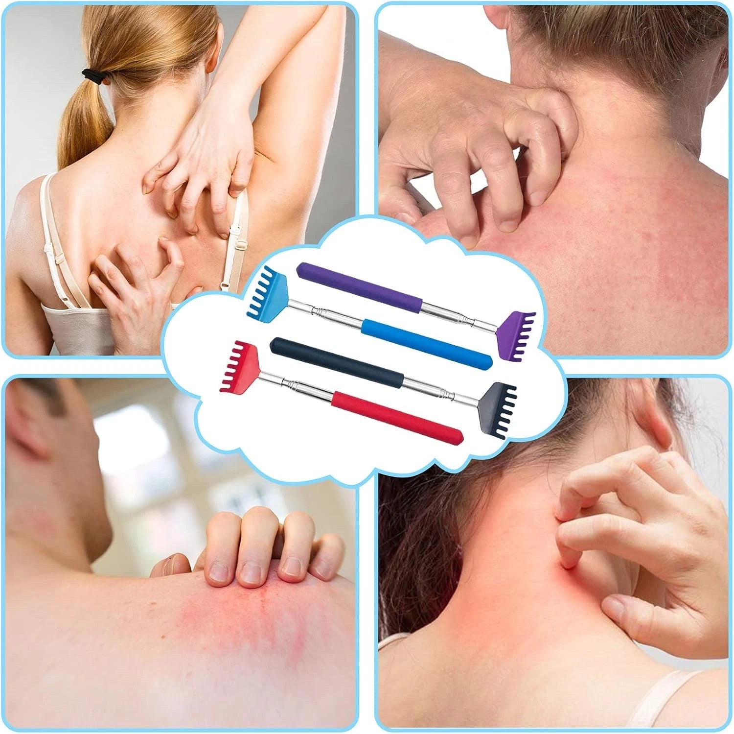 4Pcs Portable Extendable Back Scratcher,Telescoping Red Blue Purple Black