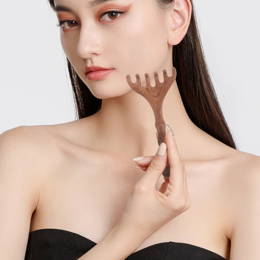 2pcs Wooden Head Massager Comb Wide Tooth Tool Wood Hair Scratcher