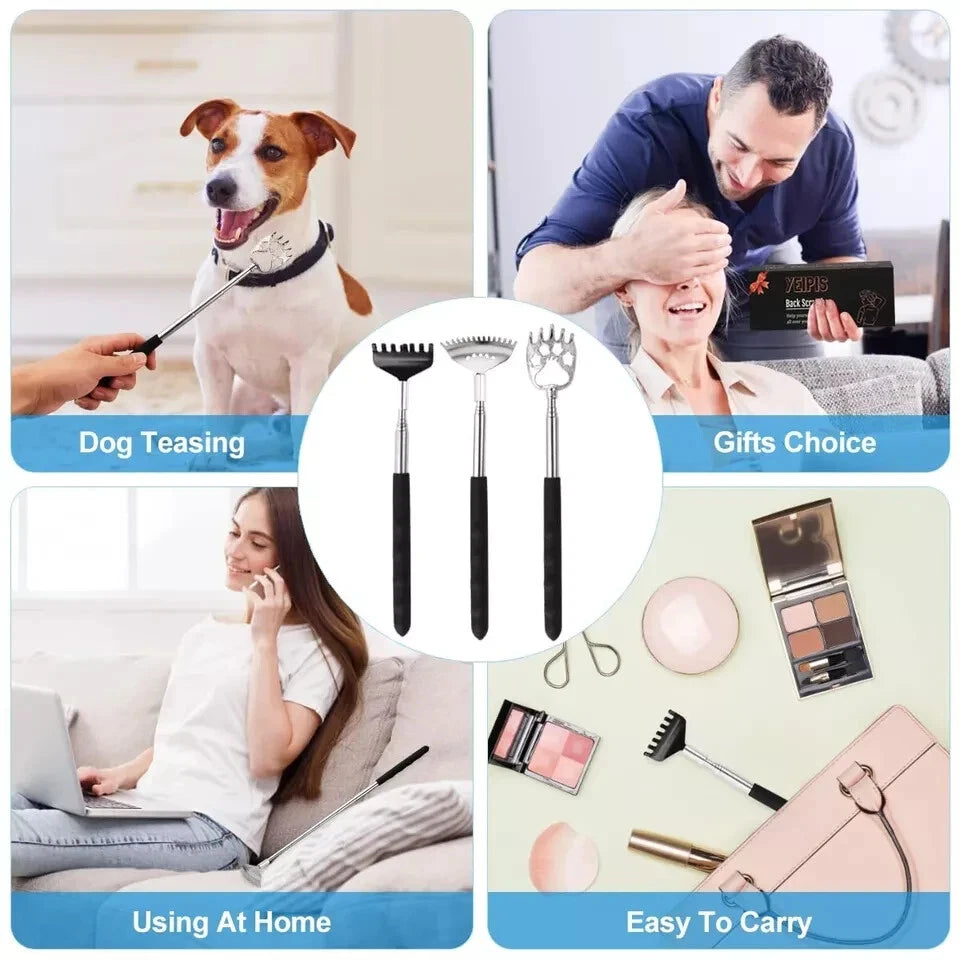 3 Pack Different Back Scratcher Metal Portable Telescoping with Rubber Handles