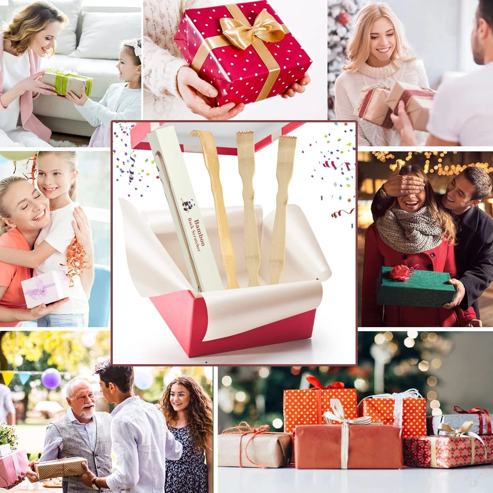 Bamboo Wood Back Scratcher with Long Handle for Back Scratching Itches, 3 Pack