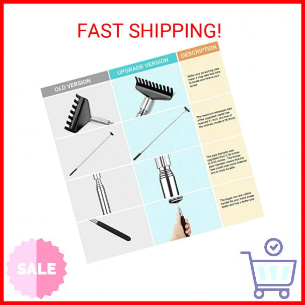 Oversized Portable Extendable Back Scratcher, Upgraded Metal Stainless Steel Tel