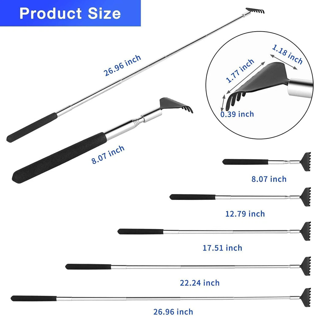 Travel-Friendly Telescoping Back Scratcher Set - Stainless Steel & Rubber Design