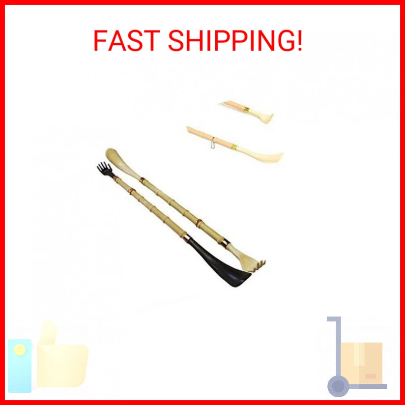 2 New Long 20" Shoehorn Back Scratcher Reach Shoe Horn Hand Bamboo Massager Gift