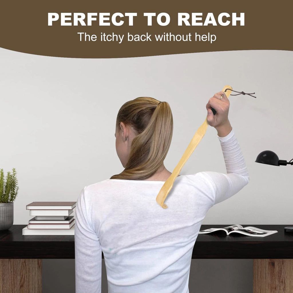 Bamboo Wood Back Scratcher with Long Handle for Back Scratching Itches, 3 Pack