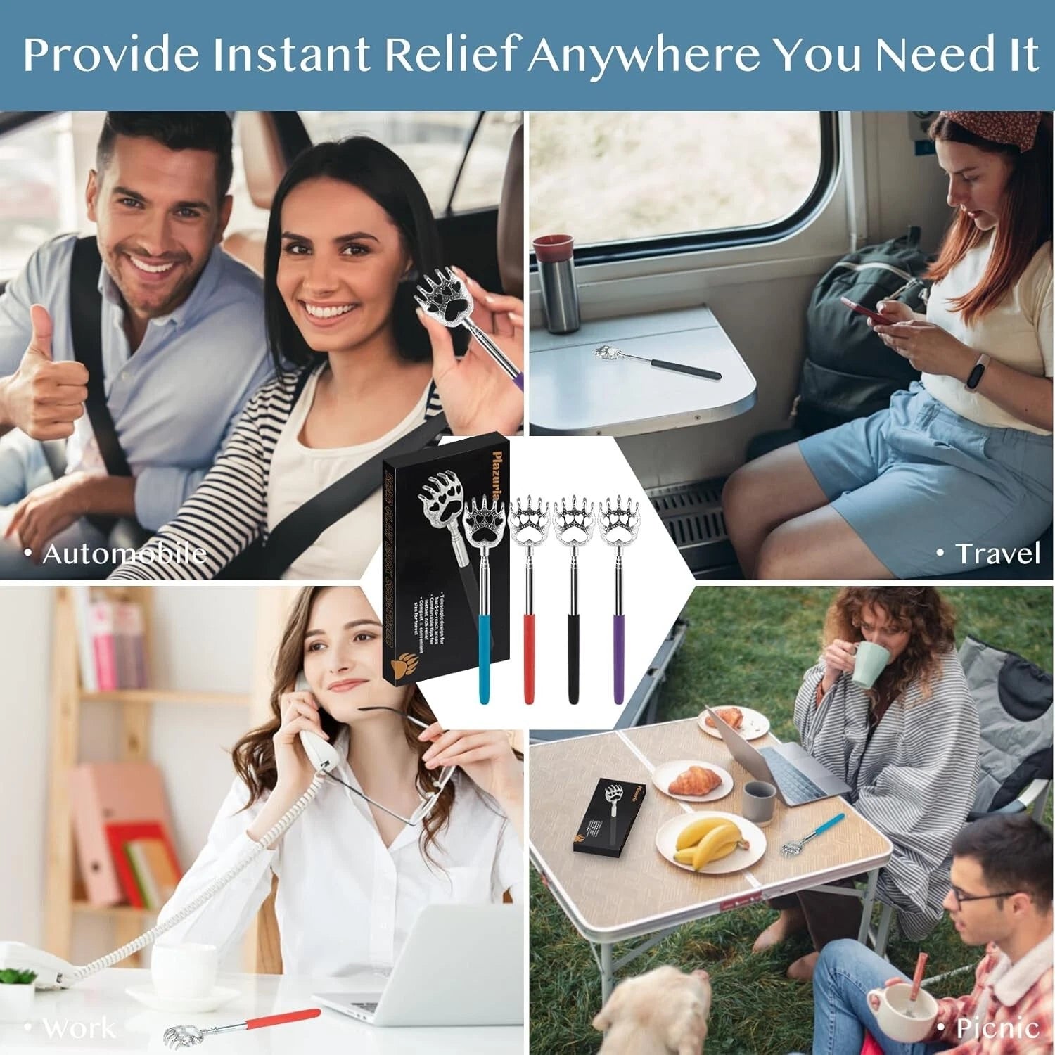 Vibrant 4-Pack Telescopic Back Scratchers – Effortless Itch Relief Anywhere