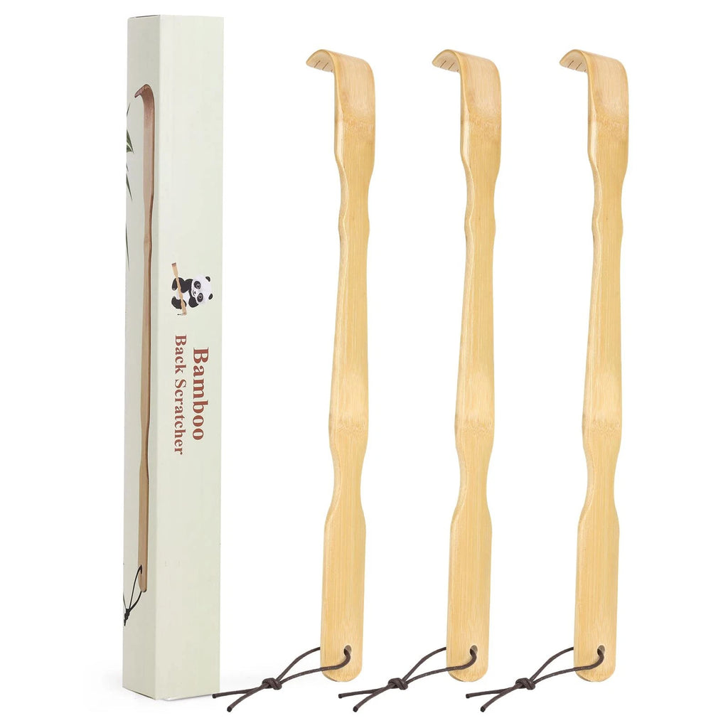 Bamboo Wood Back Scratcher with Long Handle for Back Scratching Itches, 3 Pack