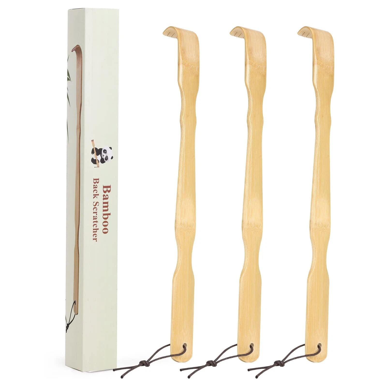 Bamboo Wood Back Scratcher with Long Handle for Back Scratching Itches, 3 Pack