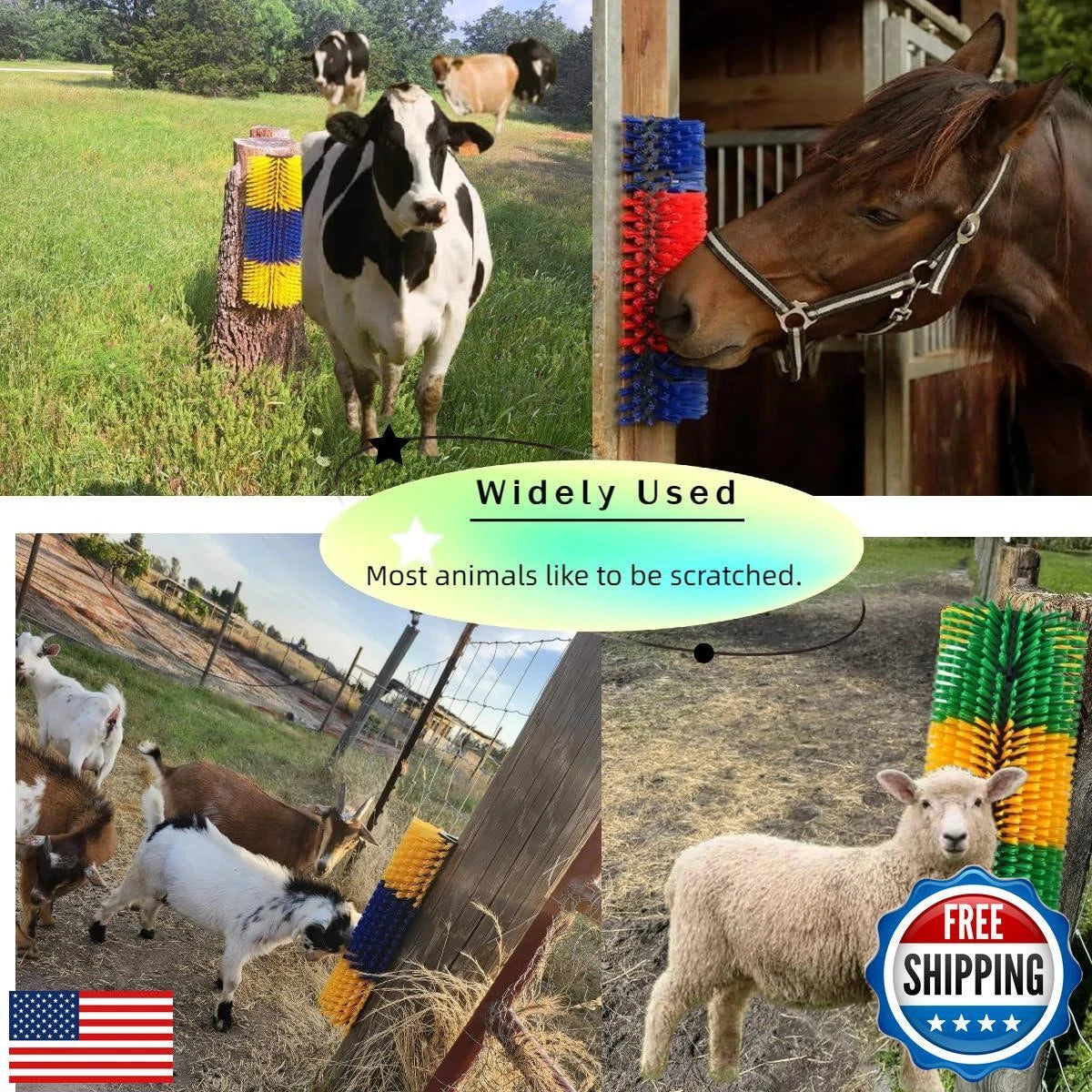 2PCS Livestock Scratching Brush, Goat Scratcher Brush Post with Cleaning Tool