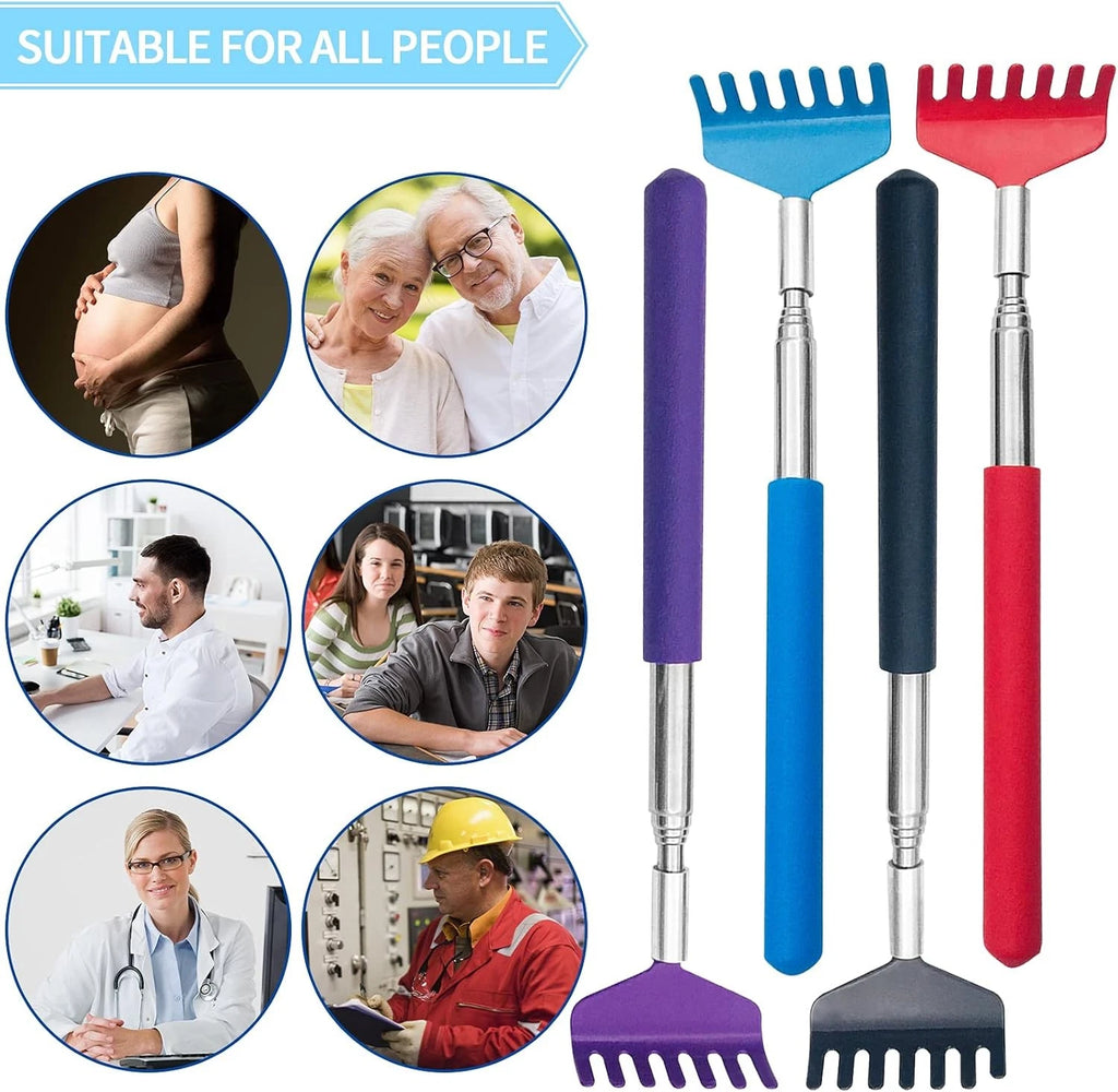 4Pcs Portable Extendable Back Scratcher,Telescoping Red Blue Purple Black