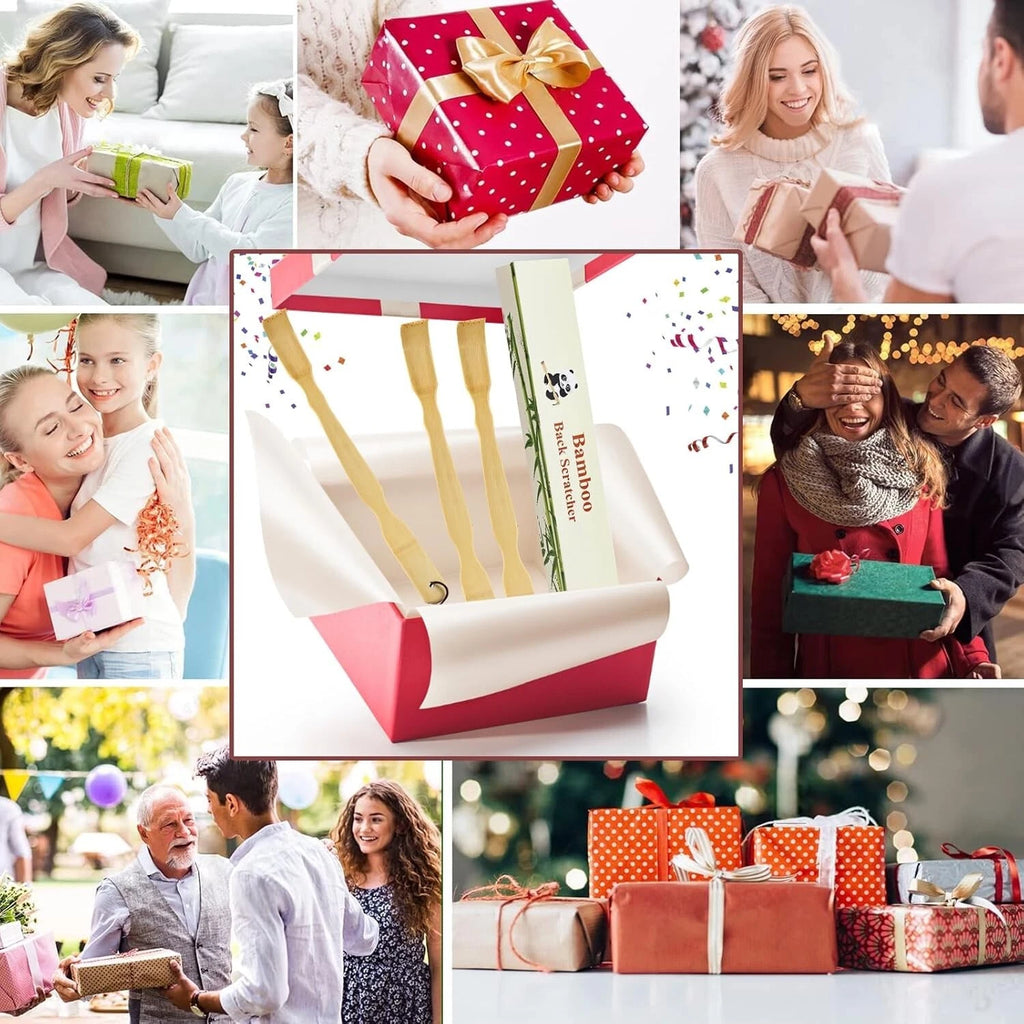 3 Pack Bamboo Back Scratchers with Long Curved Handle - Ideal for Relaxation