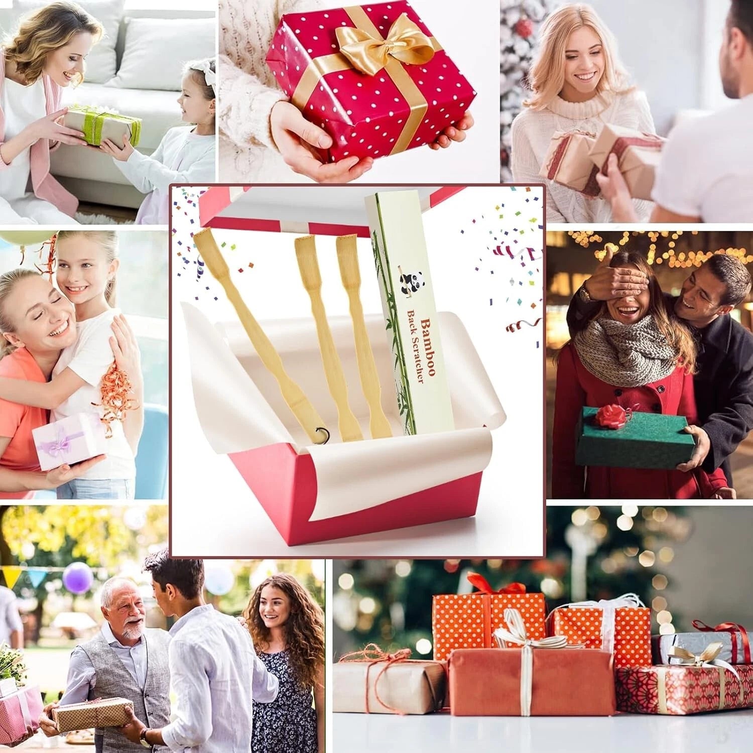 3 Pack Bamboo Back Scratchers with Long Curved Handle - Ideal for Relaxation